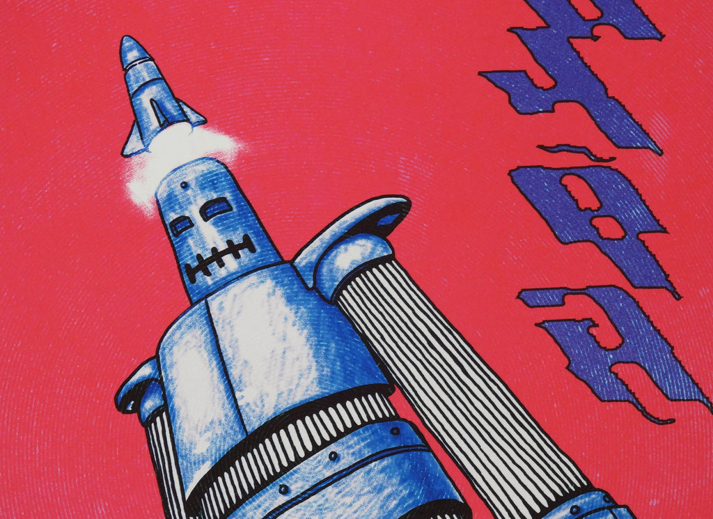 Texture detail of sci-fi Robot illustration by Ferdia McMorrow. Blue & Red